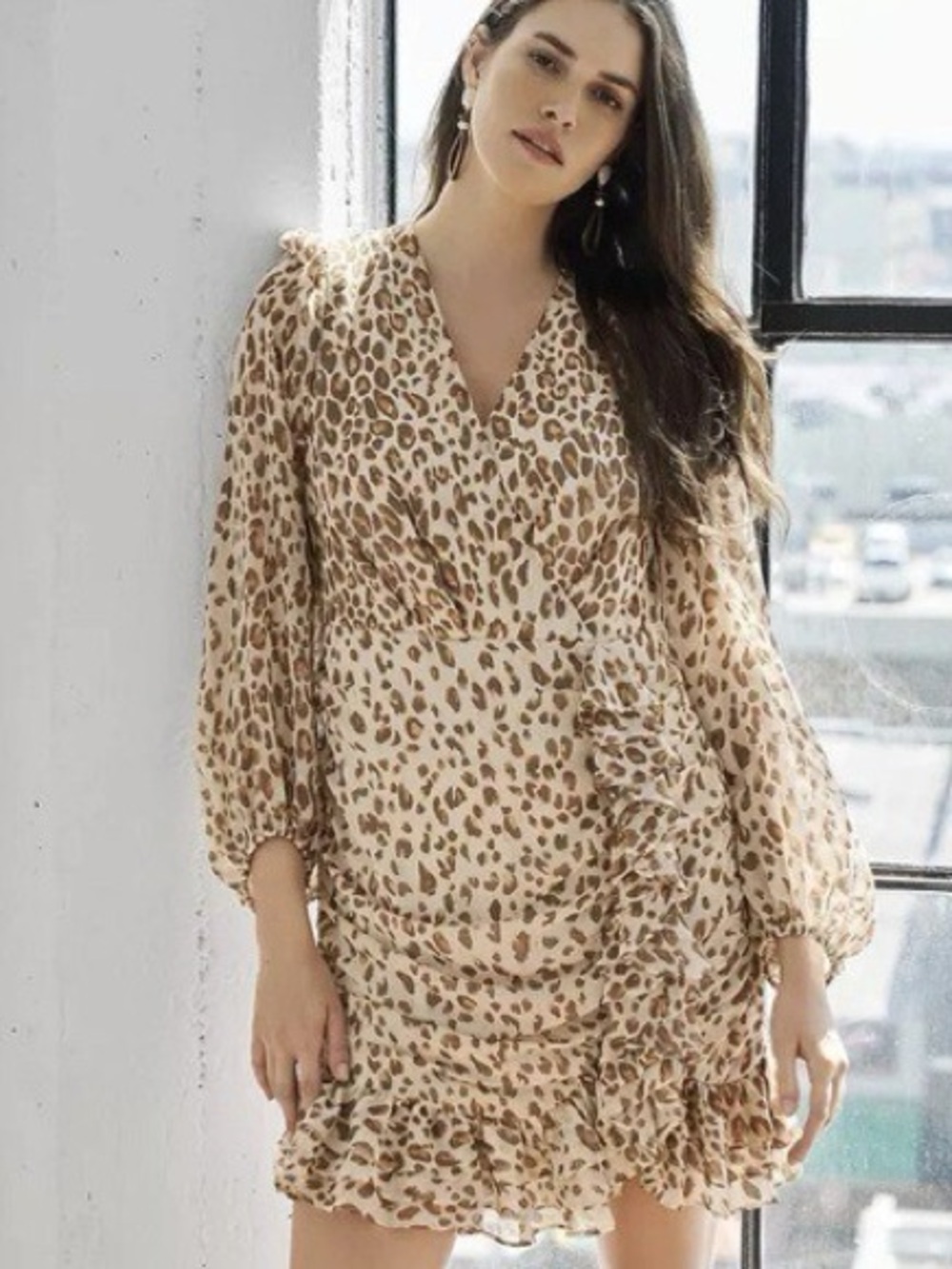 Express Leopard Print Faux Wrap Ruffle Mini Dress NWT Size SP